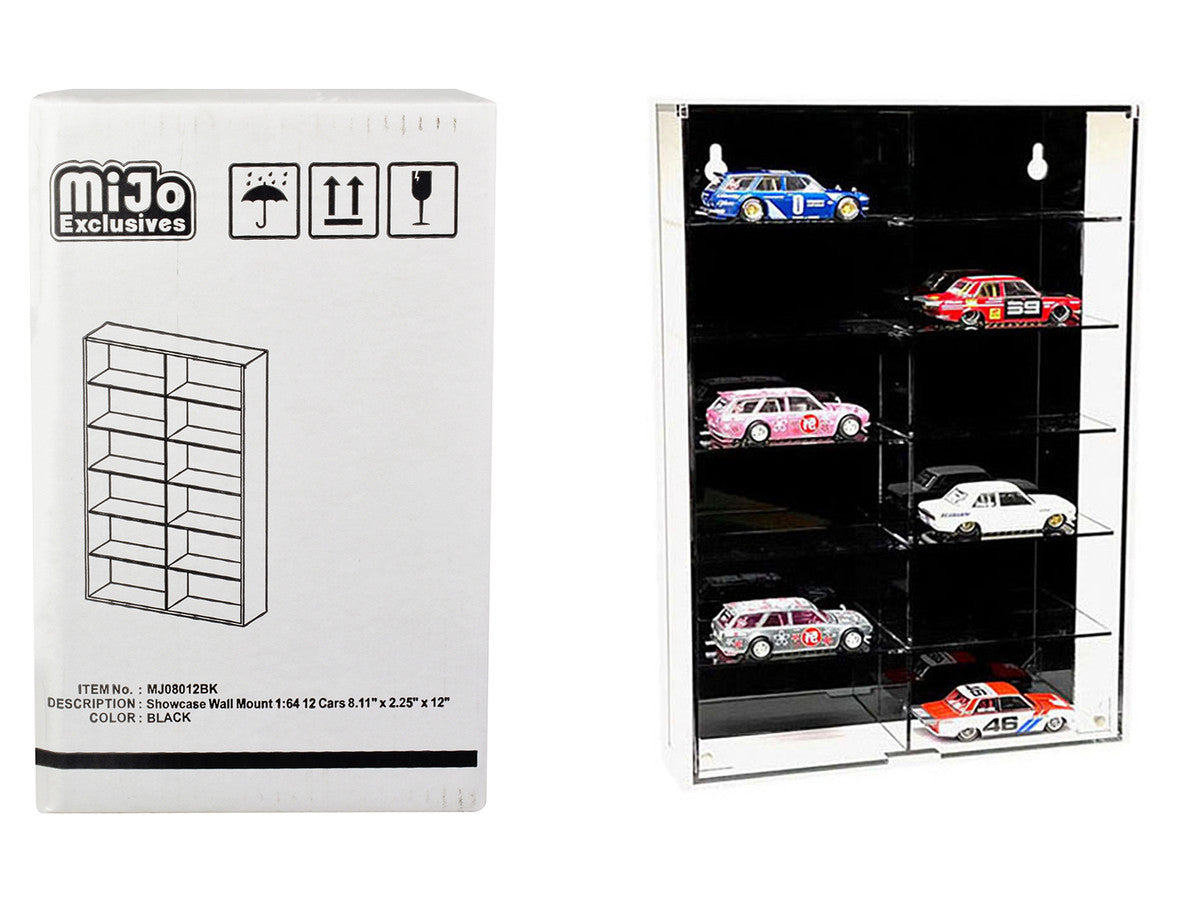 Showcase 12 Car Display Case Wall Mount with Black Back Panel "Mijo Exclusives" for 1/64 Scale Models Other
