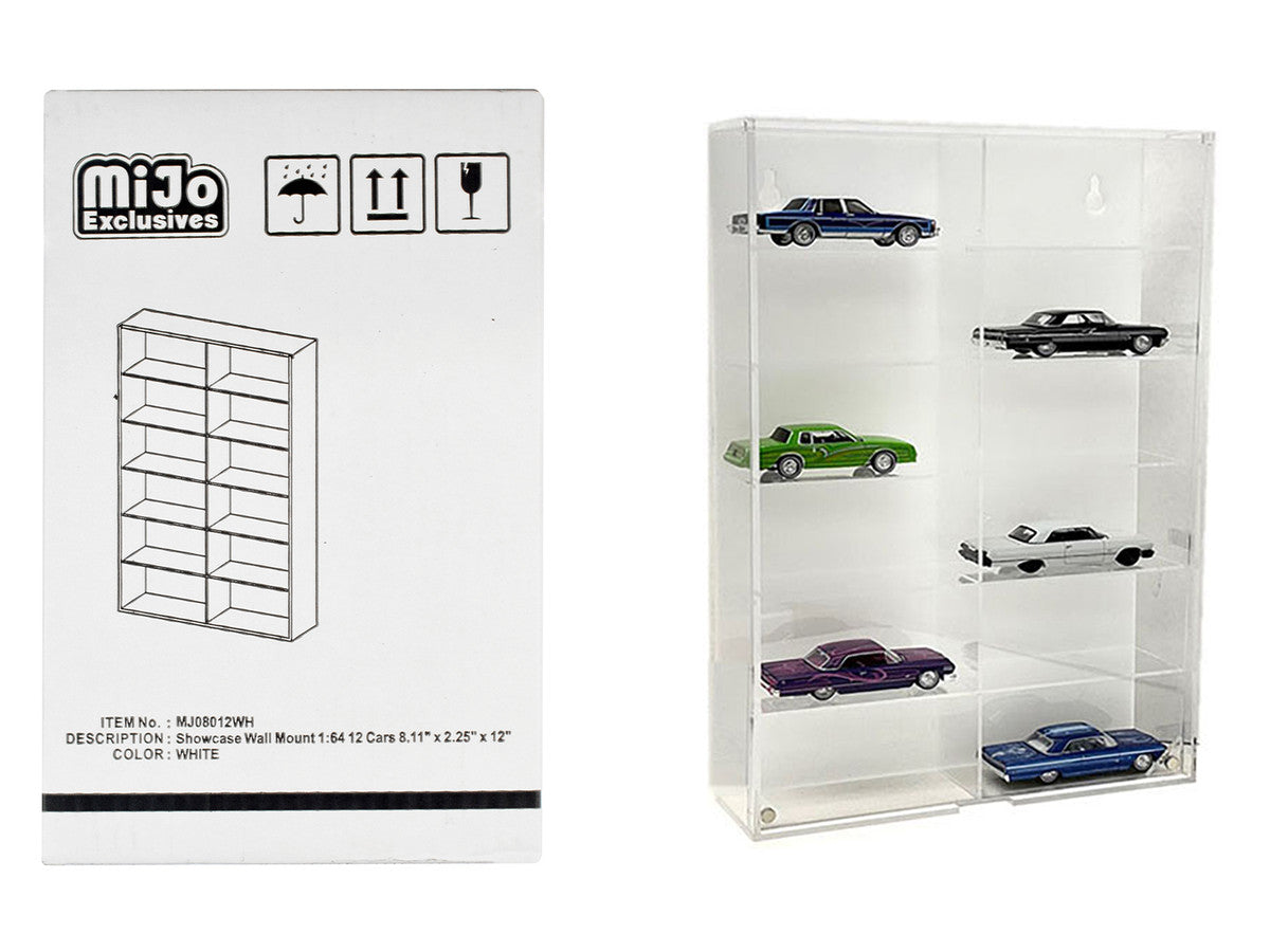 Showcase 12 Car Display Case Wall Mount with White Back Panel "Mijo Exclusives" for 1/64 Scale Models Other