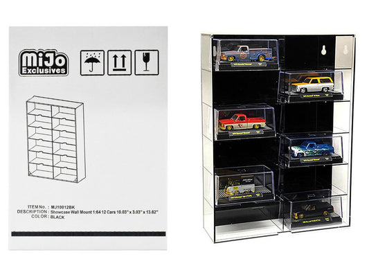 Showcase 12 Car Display Case Wall Mount with Black Back Panel and Extra Space "Mijo Exclusives" for 1/64 Scale Models Other