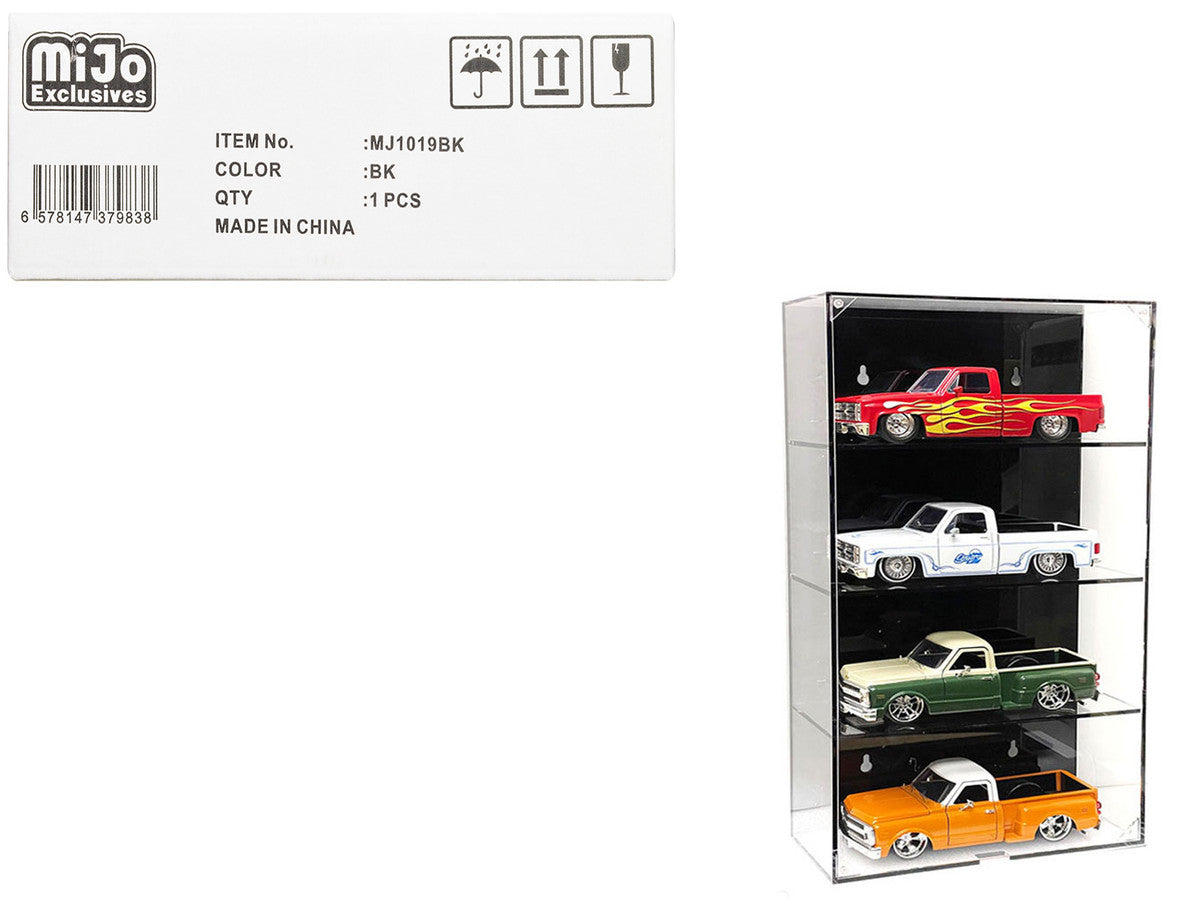 Showcase 4 Car Display Case Wall Mount with Black Back Panel "Mijo Exclusives" for 1/24-1/25 Scale Models-0