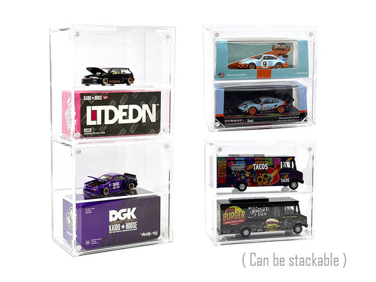 Showcase 2 Cars Desk Top Display Case with Cover "Mijo Exclusives" for 1/64 Scale Models-1