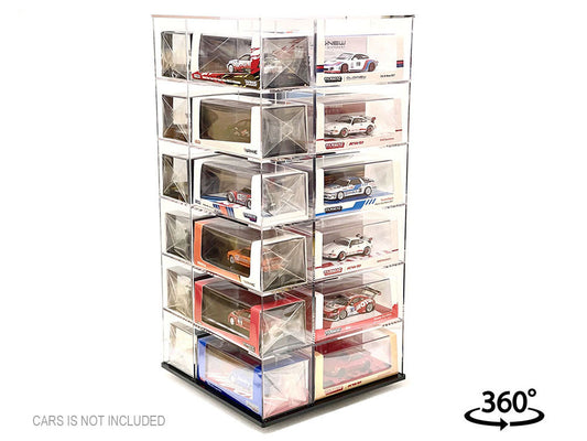 Acrylitower Showcase Large 24 Car Display Desktop Spinner with Cover Clear "Mijo Exclusives" for 1/64 Scale Models-0
