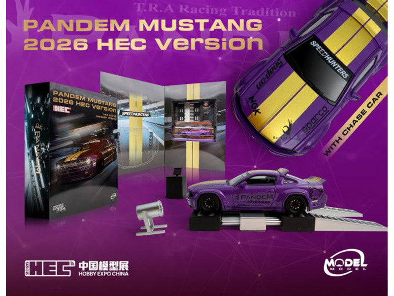 Pandem Mustang "SpeedHunters" Purple Metallic with Yellow Stripes "Hobby Expo China 2026 Event Edition" 1/64 Diecast Model Car by Model Model Model Model