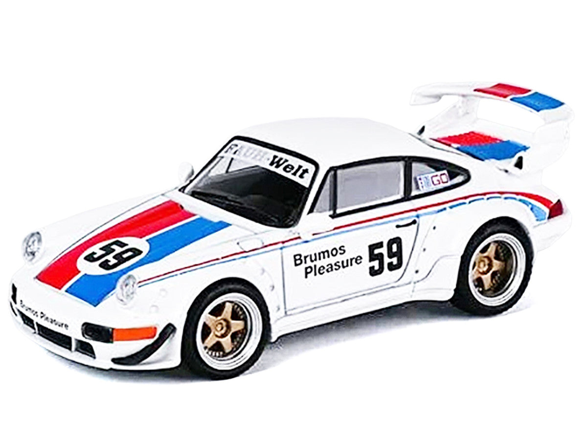 RWB 964 #59 "Brumos Pleasure" White with Red and Blue Stripes "KitGo Base" Series 1/64 Diecast Model Car by Model Model Model Model