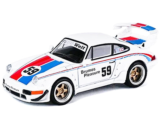 RWB 964 #59 "Brumos Pleasure" White with Red and Blue Stripes "KitGo Base" Series 1/64 Diecast Model Car by Model Model Model Model