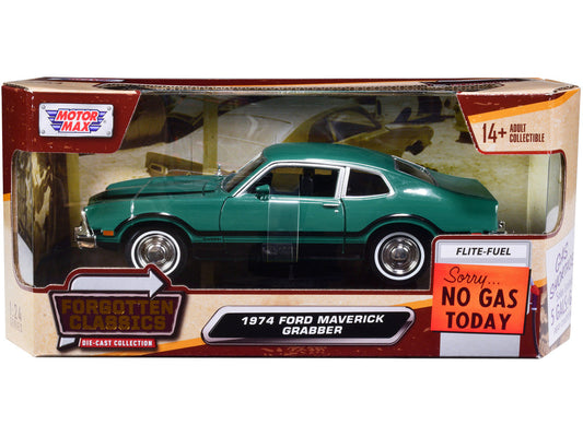 1974 Ford Maverick Grabber Green with Black Stripes "Forgotten Classics" Series 1/24 Diecast Model Car by Motormax Motormax