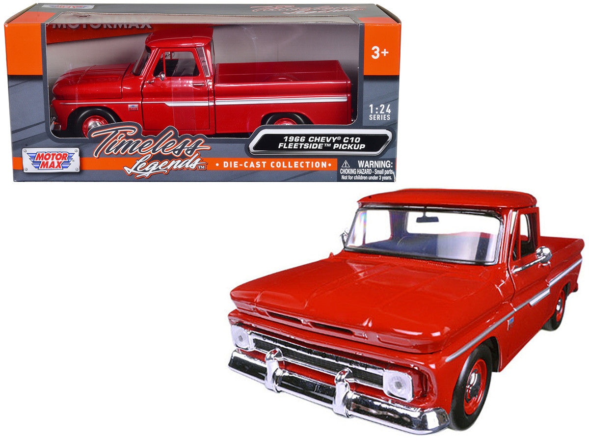 1966 Chevrolet C10 Fleetside Pickup Truck Red 1/24 Diecast Model Car by Motormax-0