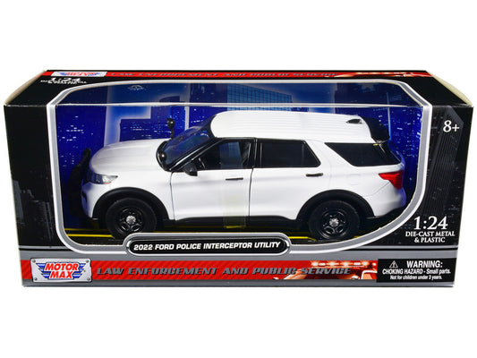 2022 Ford Police Interceptor Utility Unmarked Slick-Top White 1/24 Diecast Model Car by Motormax Motormax