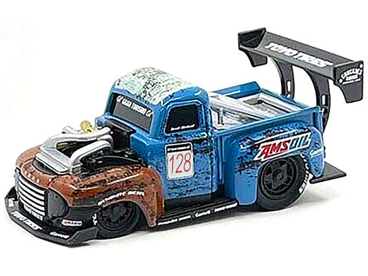 1949 Ford F1 Pickup Truck #128 "Old Smokey" Blue and Brown (Weathered) 1/64 Diecast Model Car by Muscle Machines-1
