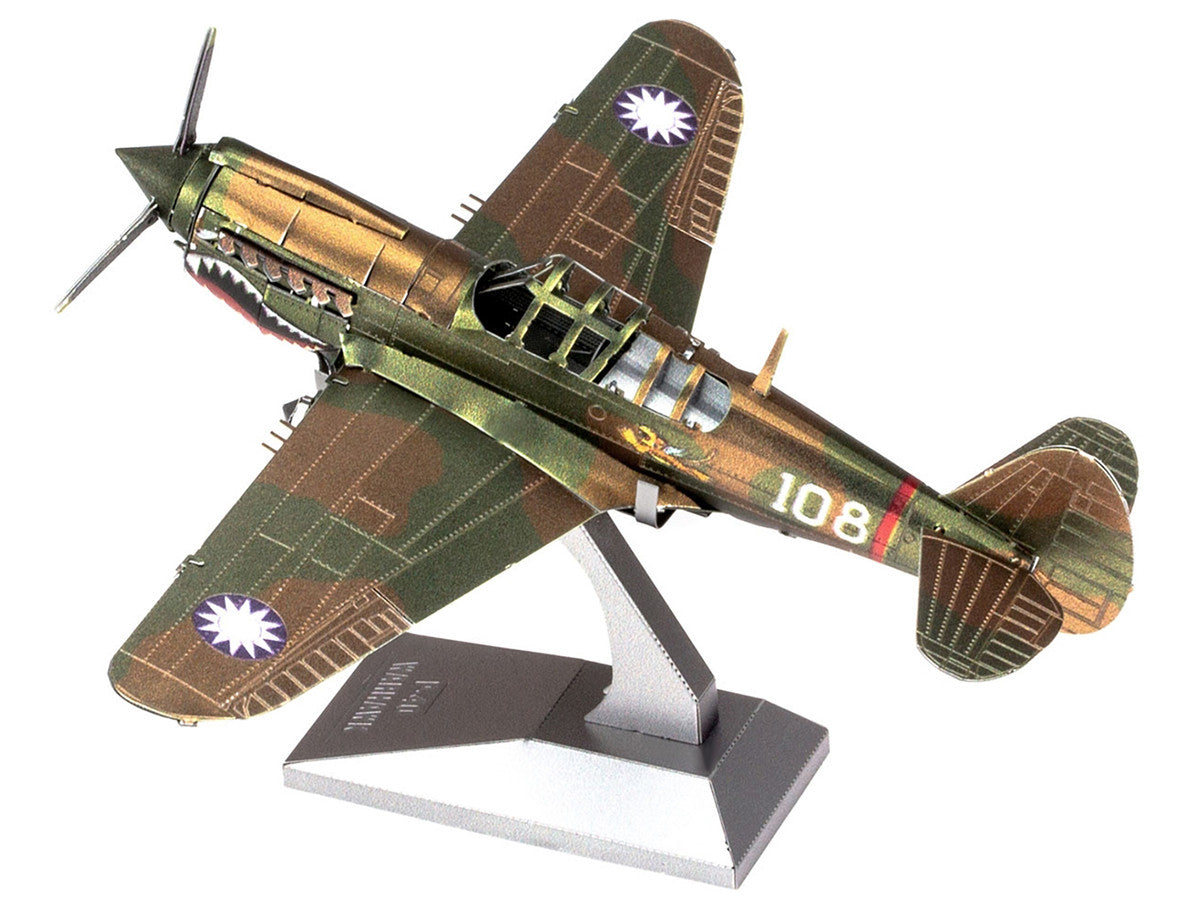 Model Kit Curtiss P-40 Warhawk Fighter-Bomber Aircraft "American Volunteer Group (AVG) Chinese Air Force" (Moderate Difficulty) Steel Model by Metal Earth-2