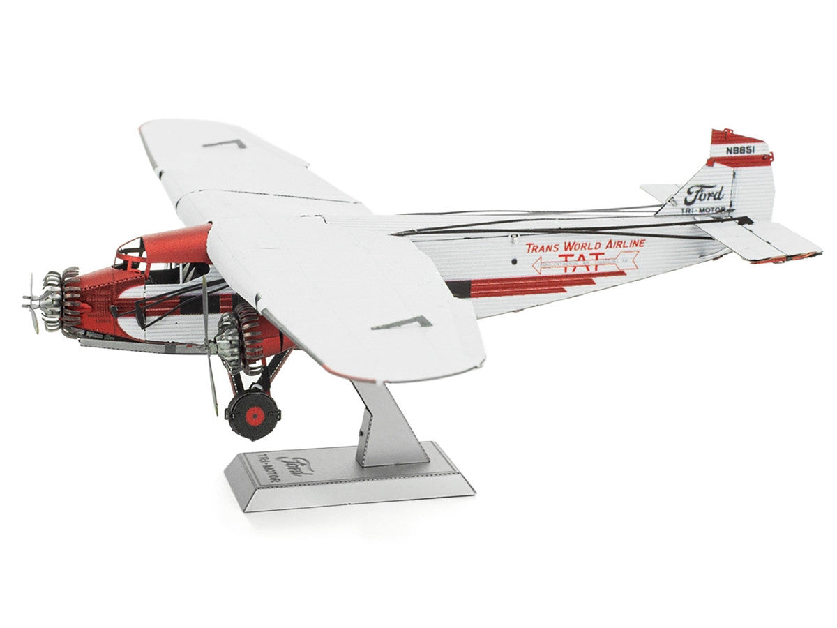 Model Kit Ford Trimotor Transport Aircraft White and Red (Moderate Difficulty) Steel Model by Metal Earth-2