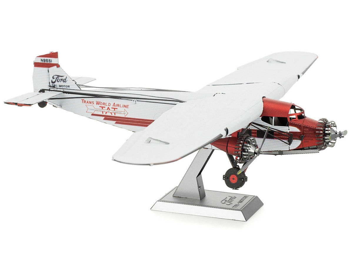 Model Kit Ford Trimotor Transport Aircraft White and Red (Moderate Difficulty) Steel Model by Metal Earth-3