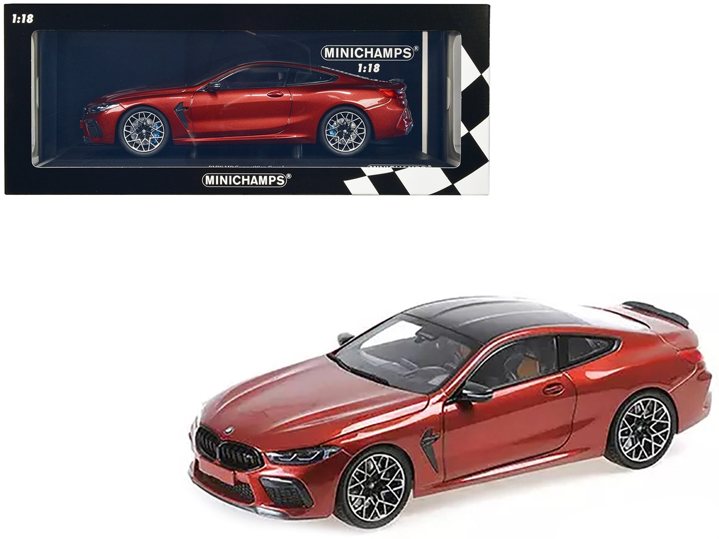 2020 BMW M8 Coupe Red Metallic with Carbon Top 1/18 Diecast Model Car by Minichamps