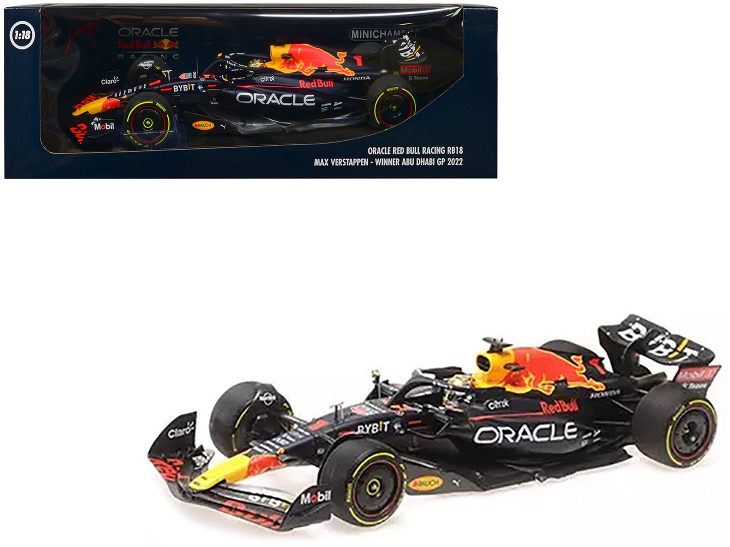 Red Bull Racing RB18 #1 Max Verstappen "Oracle" Winner F1 Formula One "Abu Dhabi GP" (2022) with Driver Limited Edition to 432 pieces Worldwide 1/18 Diecast Model Car by Minichamps