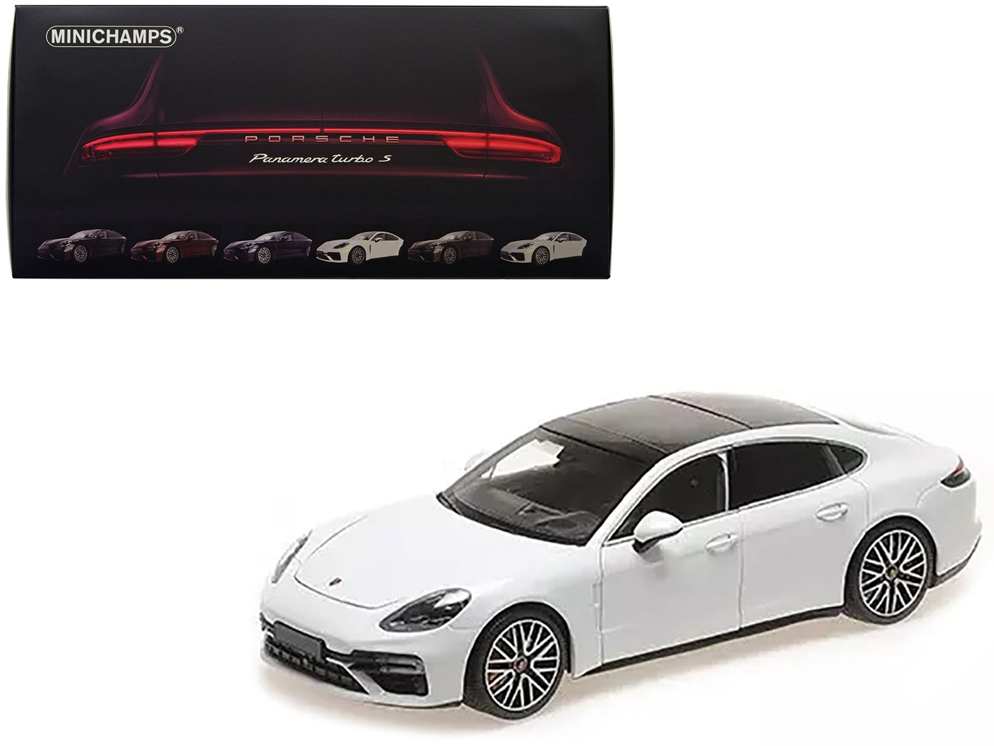 2020 Porsche Panamera Turbo S White Metallic with Black Top "CLDC Exclusive" Series 1/18 Diecast Model Car by Minichamps