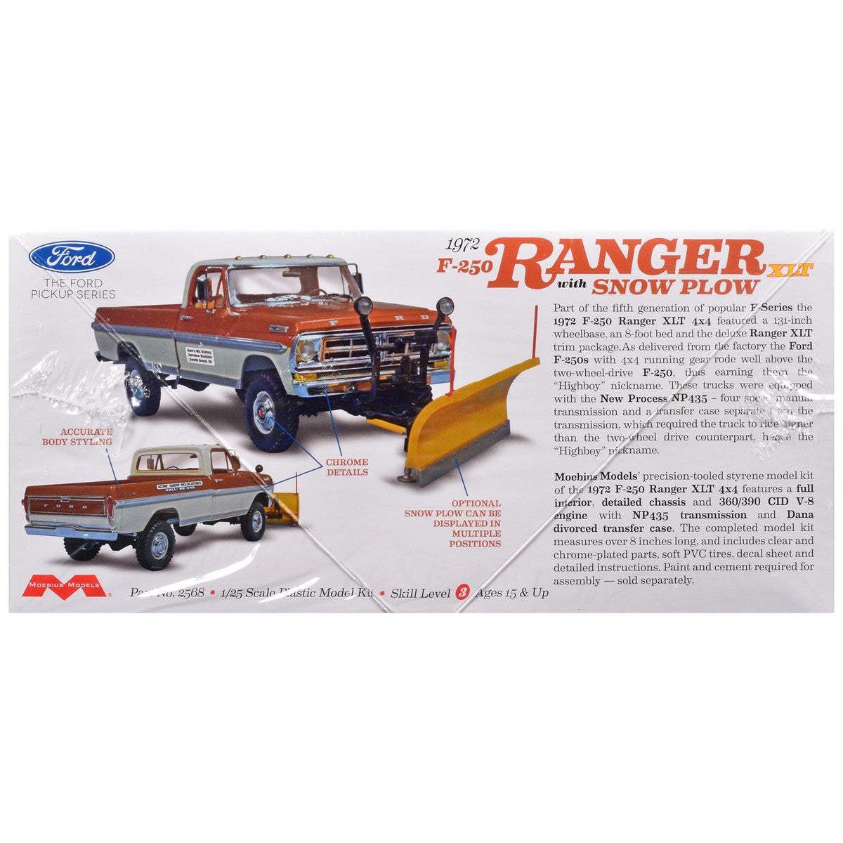 Skill 3 Model Kit 1972 Ford F-250 Ranger XLT Pickup Truck with Snow Plow 1/25 Scale Model by Moebius Moebius