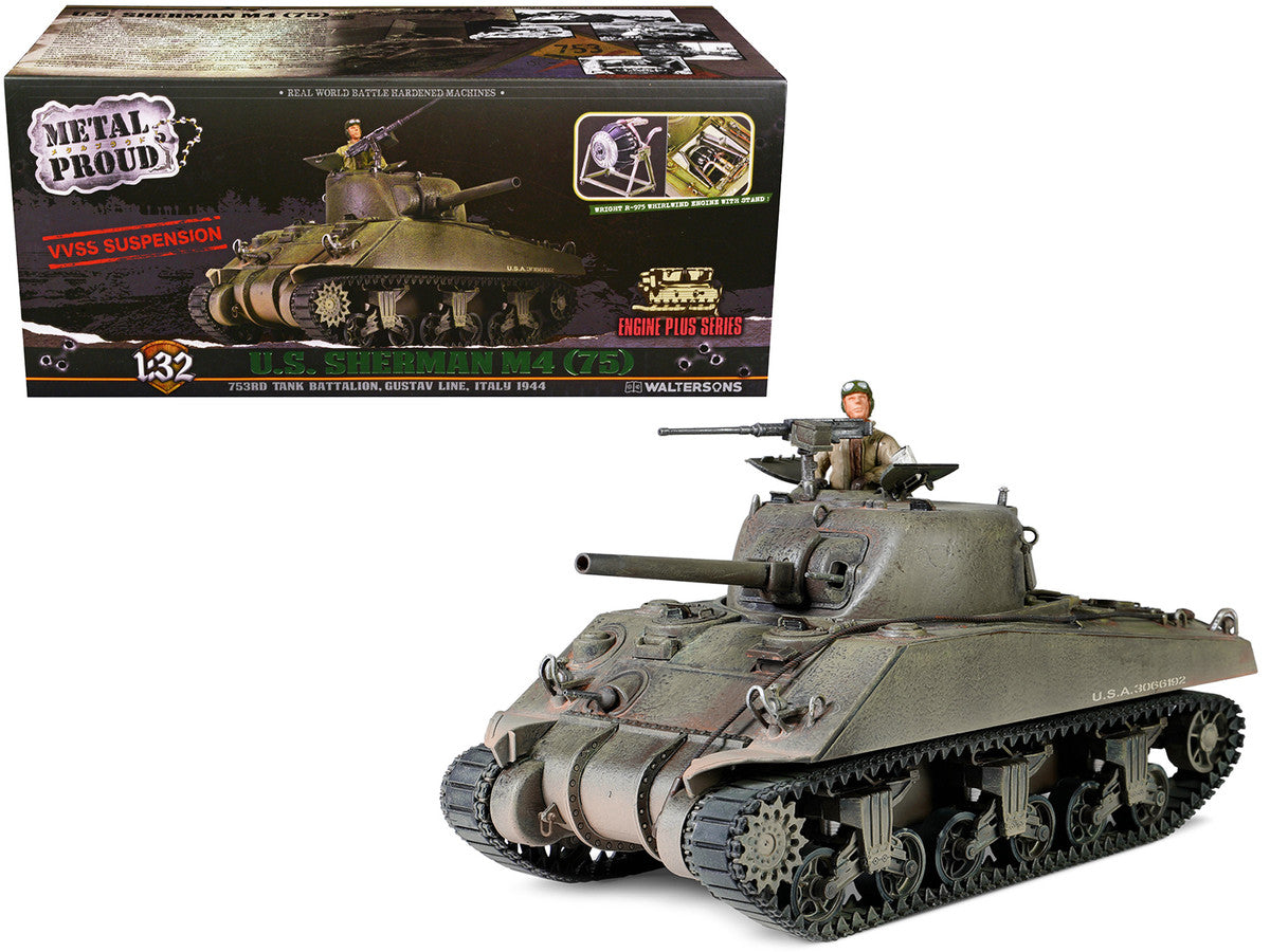 Sherman M4 (75) Medium Tank U.S. "753th Tank Battalion Gustav Line Italy" (1944) "Engine Plus" Series 1/32 Diecast Model by Metal Proud Metal Proud