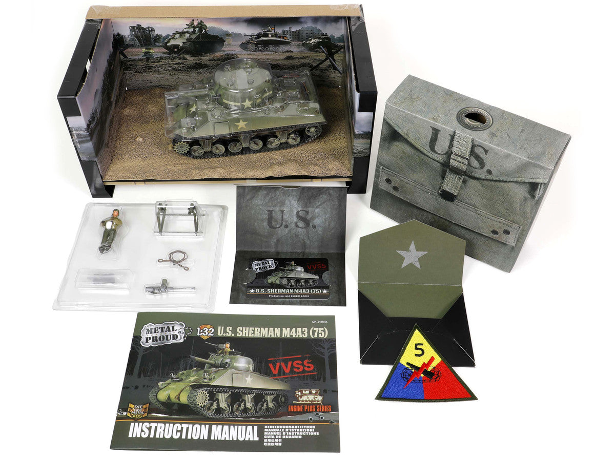 Sherman M4A3 (75) Medium Tank U.S. "Training vehicle C Company 10th Tank Battalion 5th Armored Division New York" (1943) "Engine Plus" Series 1/32 Diecast Model by Metal Proud Metal Proud