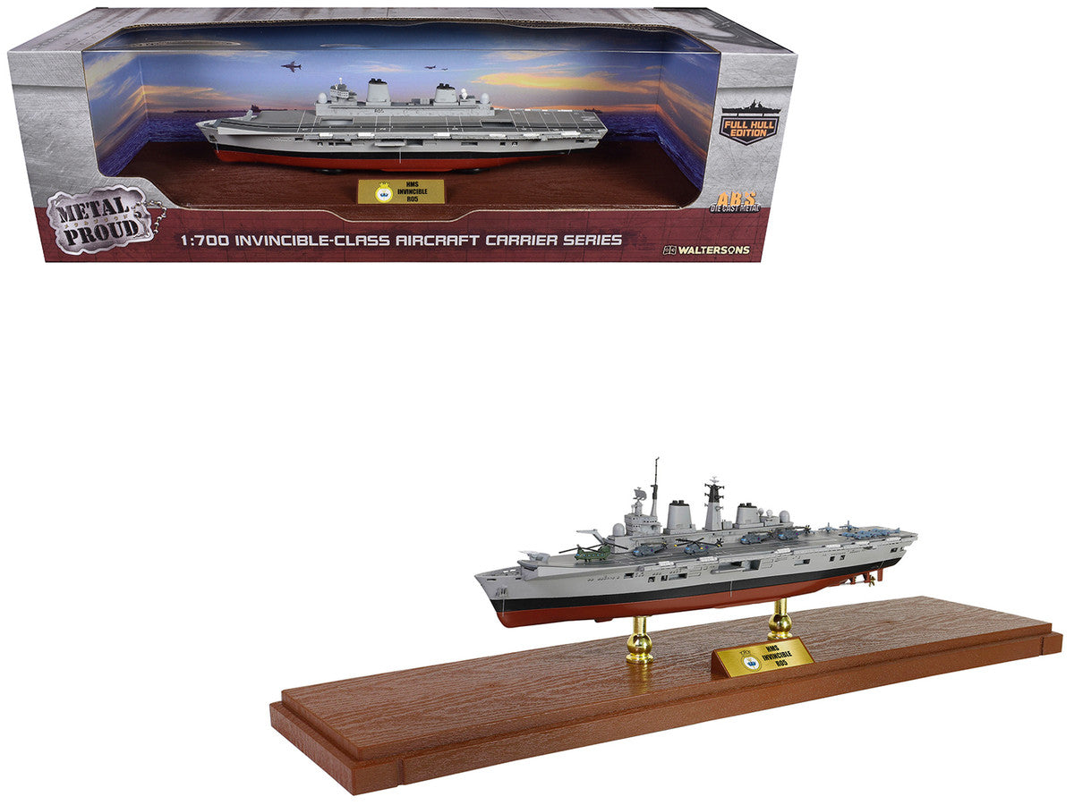 British HMS Invincible (R05) Aircraft Carrier Full-Hull Edition "Falklands War" (1982) British Royal Navy "Battleship" Series 1/700 Diecast Model by Metal Proud Metal Proud