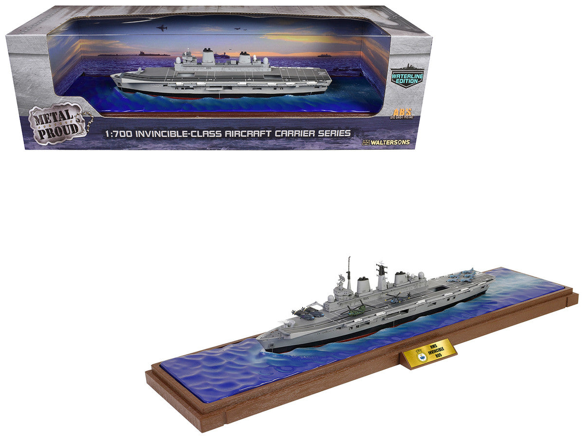 British HMS Invincible (R05) Aircraft Carrier Waterline Edition "Falklands War" (1982) British Royal Navy "Battleship" Series 1/700 Diecast Model by Metal Proud Metal Proud