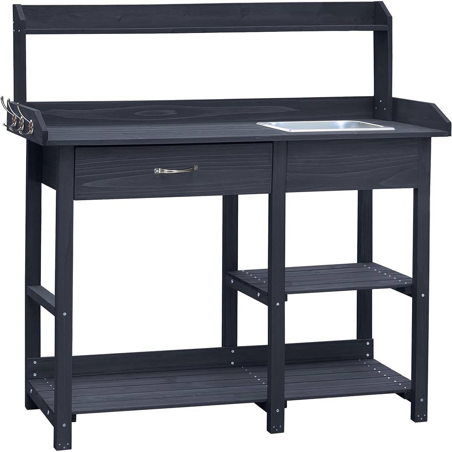 Grey Wood Outdoor Garden Potting Bench Storage Shelf with Removeable Sink FastFurnishings