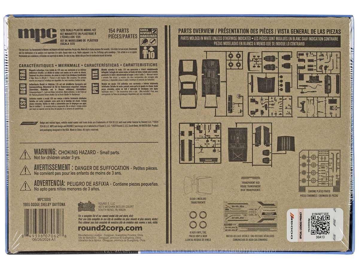 Skill 2 Model Kit 1988 Dodge Shelby Daytona Z 2-in-1 Kit 1/25 Scale Model by MPC MPC
