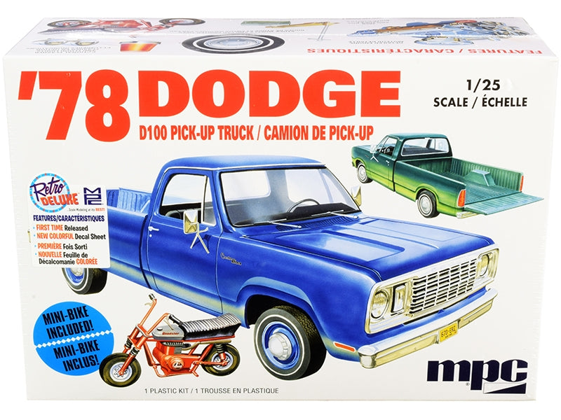 Skill 2 Model Kit 35.15Dodge D100 Pickup Truck with Mini Bike 1/25 Scale Model by MPC W2B
