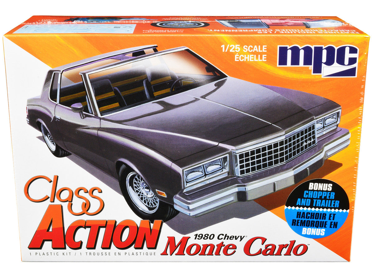 Skill 2 Model Kit 1980 Chevrolet Monte Carlo "Class Action" with Motorcycle and Trailer (Skill 2) 1/25 Scale Model Car by MPC MPC