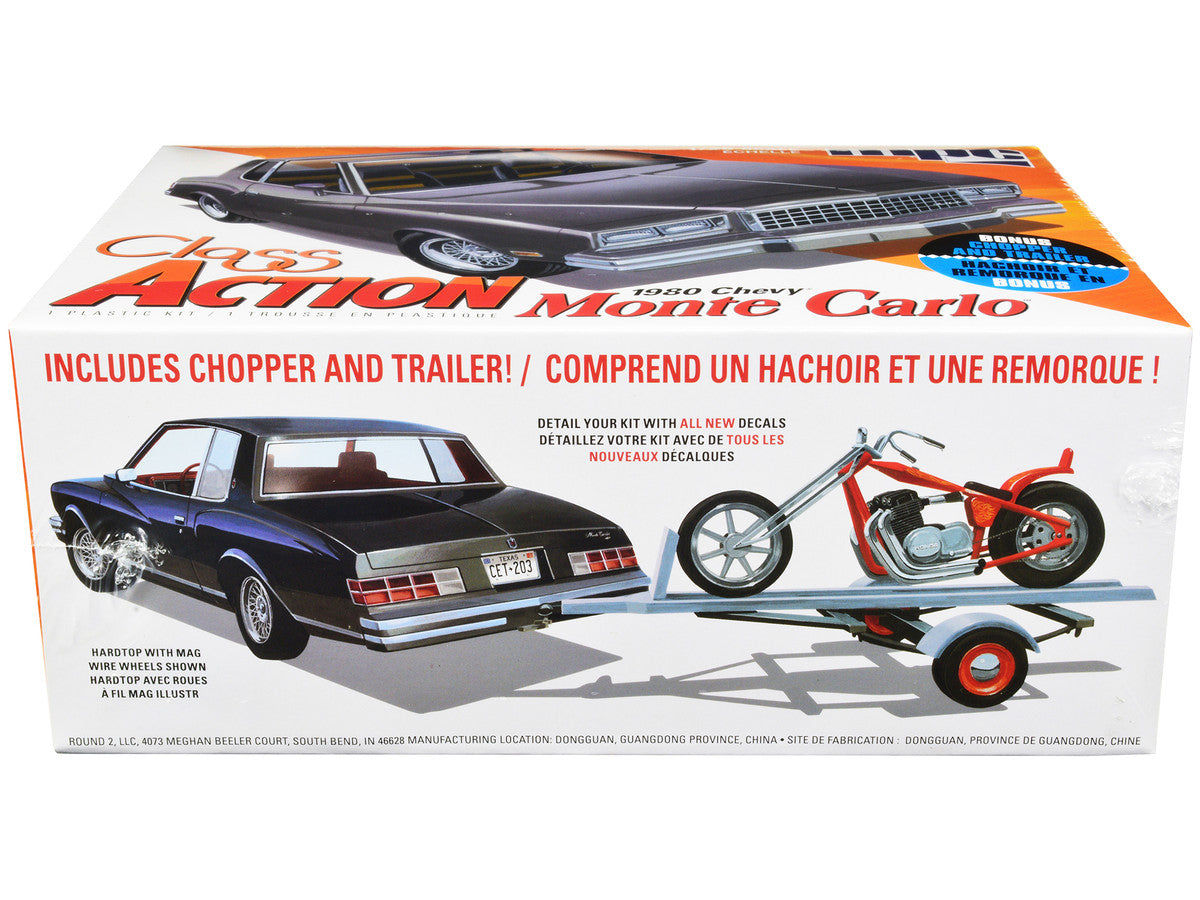 Skill 2 Model Kit 1980 Chevrolet Monte Carlo "Class Action" with Motorcycle and Trailer (Skill 2) 1/25 Scale Model Car by MPC MPC