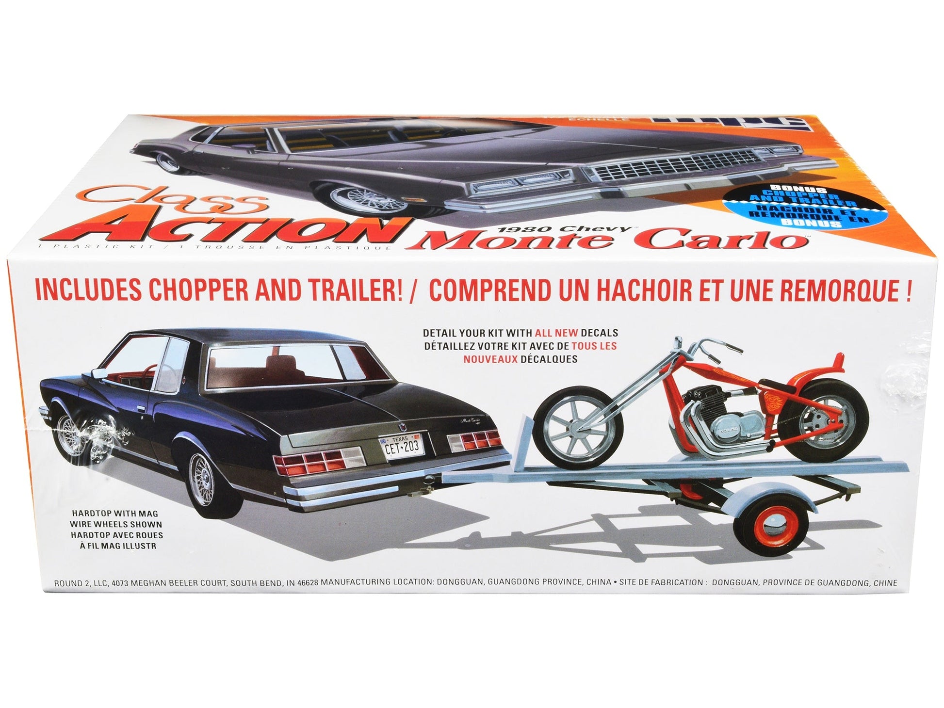 Skill 2 Model Kit 1980 Chevrolet Monte Carlo "Class Action" with Motorcycle and Trailer (Skill 2) 1/25 Scale Model Car by MPC W2B