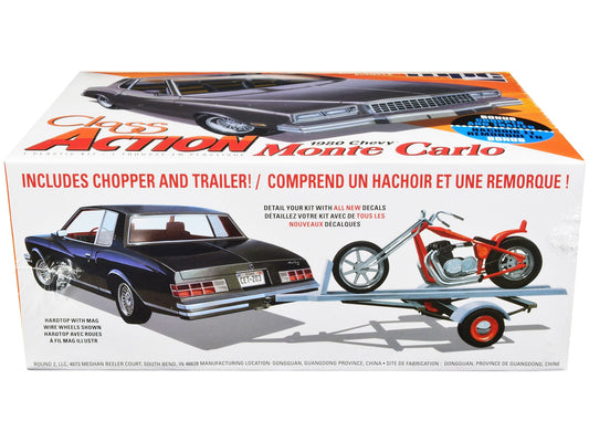 Skill 2 Model Kit 1980 Chevrolet Monte Carlo "Class Action" with Motorcycle and Trailer (Skill 2) 1/25 Scale Model Car by MPC W2B