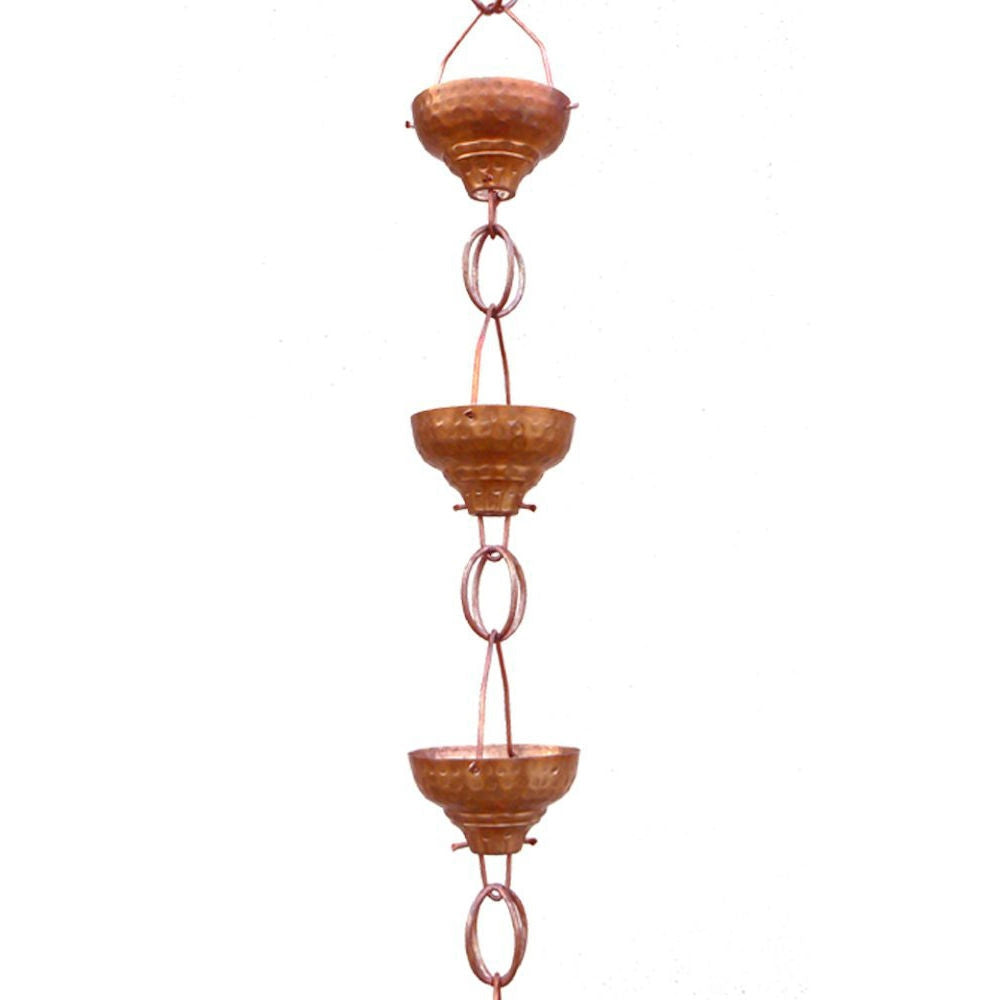 Pure Copper 8.5-Ft Rain Chain with 13 Hammered Funnel Shape Cups FastFurnishings