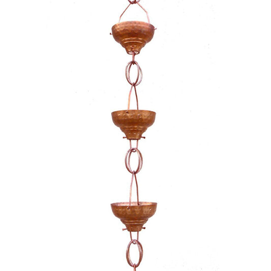 Pure Copper 8.5-Ft Rain Chain with 13 Hammered Funnel Shape Cups FastFurnishings