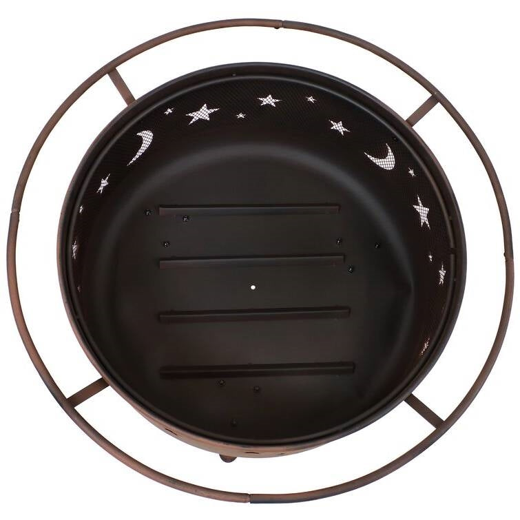 Moon Stars Sky Steel Fire Pit Bowl with Screen Cooking Grate and Poker FastFurnishings