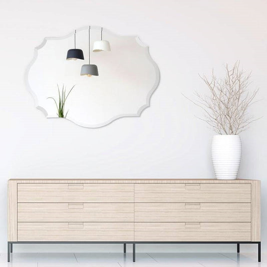Modern Frameless 32 x 24 inch Scalloped Beveled Accent Bathroom Mirror-1