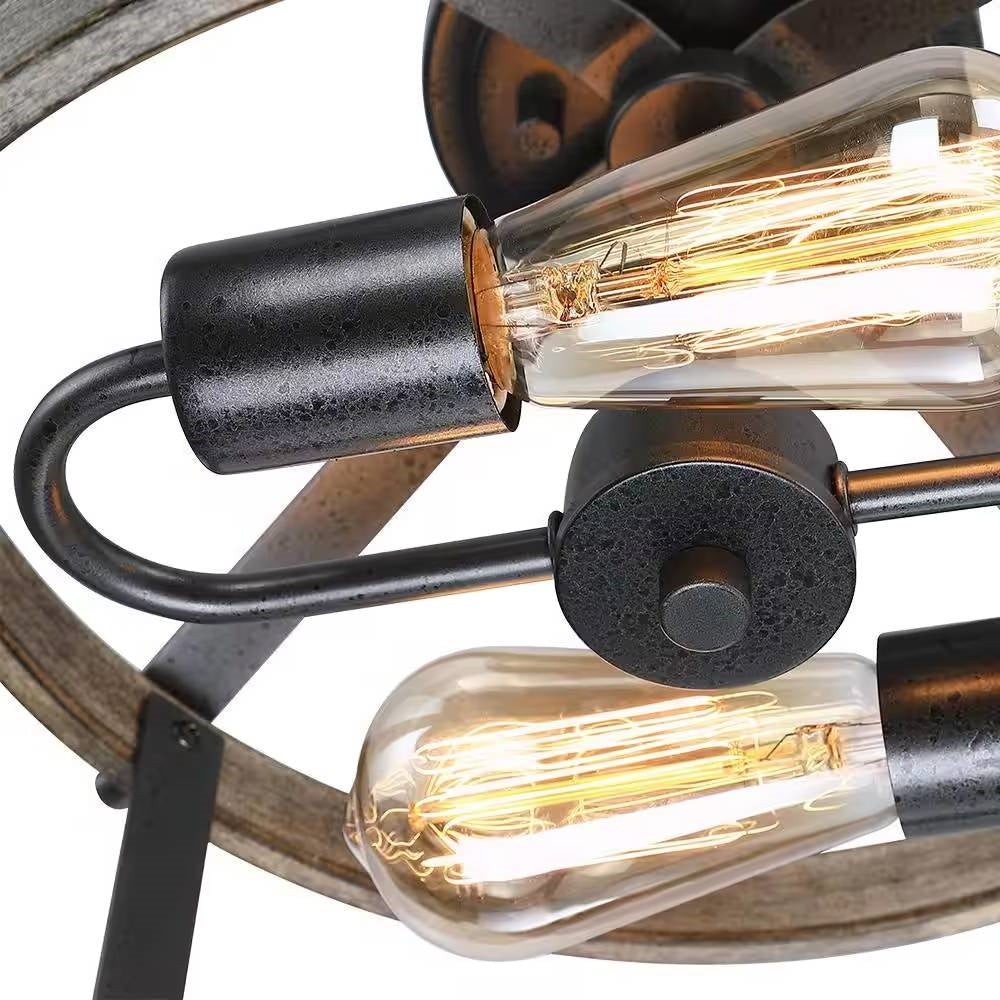 Round 13-inch Metal Wood Farmhouse 2-Light Ceiling Lamp - Semi-Flush Mount FastFurnishings