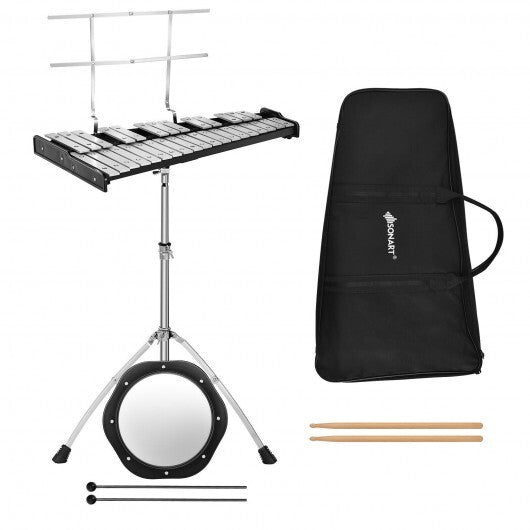 32 Note Glockenspiel Xylophone Percussion Bell Kit with Adjustable Stand W2B