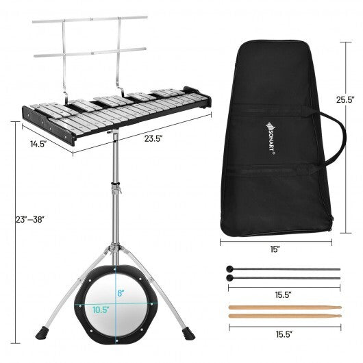 32 Note Glockenspiel Xylophone Percussion Bell Kit with Adjustable Stand W2B