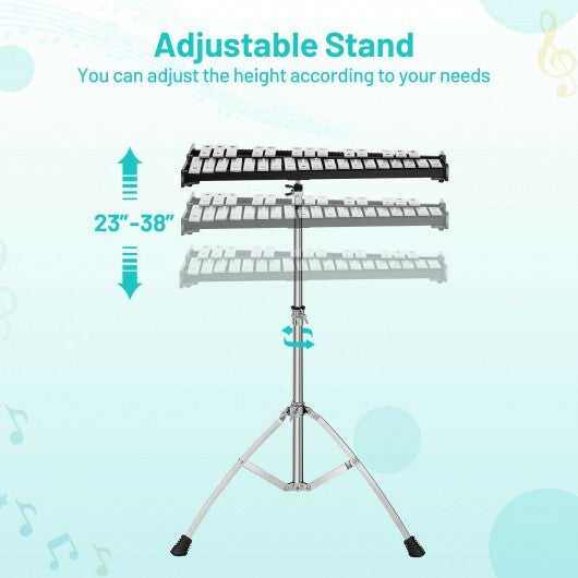 32 Note Glockenspiel Xylophone Percussion Bell Kit with Adjustable Stand W2B