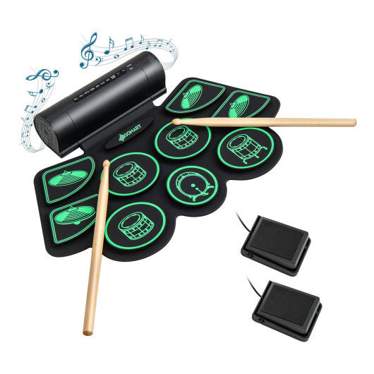 Electronic Drum Set with 2 Build-in Stereo Speakers for Kids-Green - Color: Green W2B