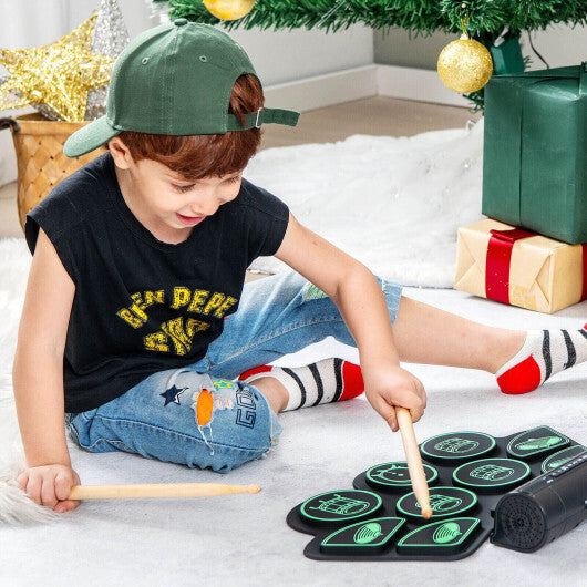 Electronic Drum Set with 2 Build-in Stereo Speakers for Kids-Green - Color: Green W2B