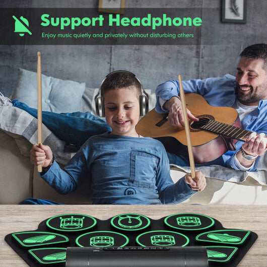 Electronic Drum Set with 2 Build-in Stereo Speakers for Kids-Green - Color: Green W2B