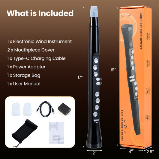 Electronic Wind Instrument Synthesizer Rechargeable Digital Saxophone-Black W2B