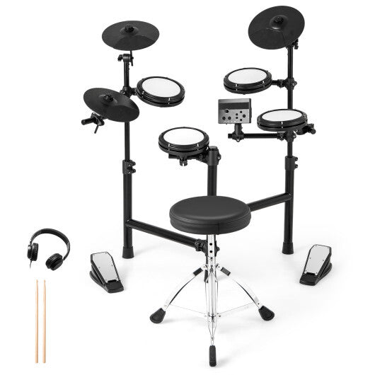 Electric Drum Set Foldable Drum Kit with 10 Demos and USB MIDI and 2 Drumsticks W2B