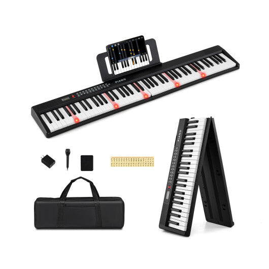 88 Key Foldable Piano Keyboard Portable Semi Weighted Electric Piano-Black