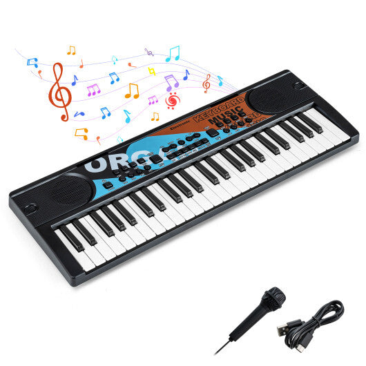 Kids Piano Keyboard 49 Keys Portable Electric Keyboard Piano with 8 Rhythms 8 Tones-Black