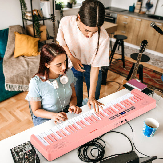 61-Key Foldable Piano Keyboard Full-size Electronic Keyboard with MIDI and Split Function-Pink W2B