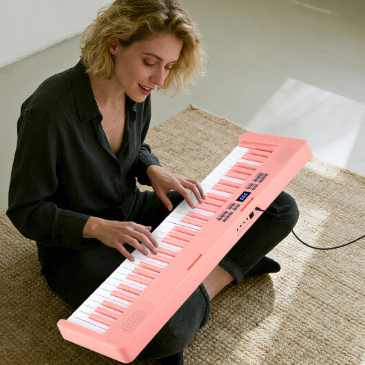 61-Key Foldable Piano Keyboard Full-size Electronic Keyboard with MIDI and Split Function-Pink