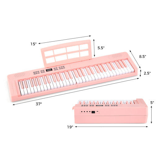 61-Key Foldable Piano Keyboard Full-size Electronic Keyboard with MIDI and Split Function-Pink
