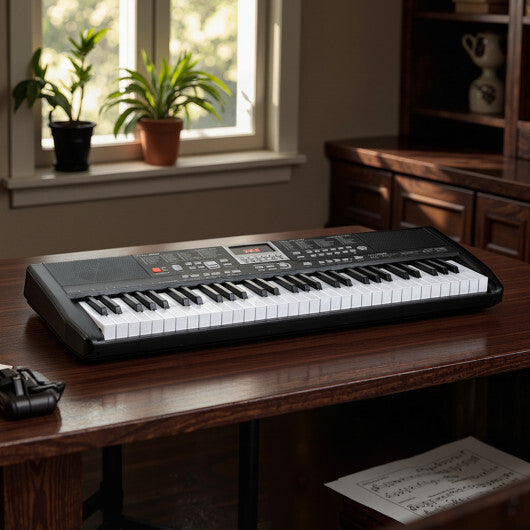 61 Keys Beginners Piano Keyboard Electric Keyboard Kit with Adjustable Stand and Stool-Black W2B